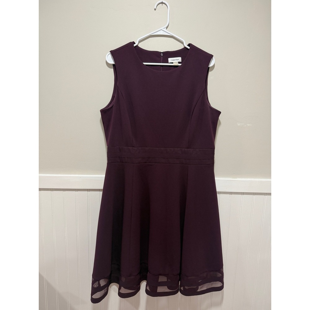 Calvin Klein Sleeveless Fit & Flare Dress Formal Aubergine Purple Women 16